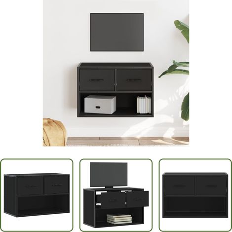 Meuble tv industriel - Meuble TV noir 60x31x39,5 cm bois d'ingénierie et métal (1/5)