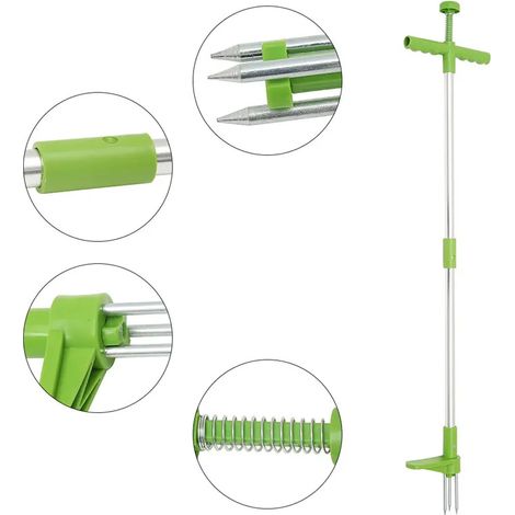 Extracteur de mauvaises herbes et outil d'extraction de racine de désherbeur vertical rotatif télescopique avec poignée en acier et désherbeur de jardin manuel à 3 griffes (1/4)