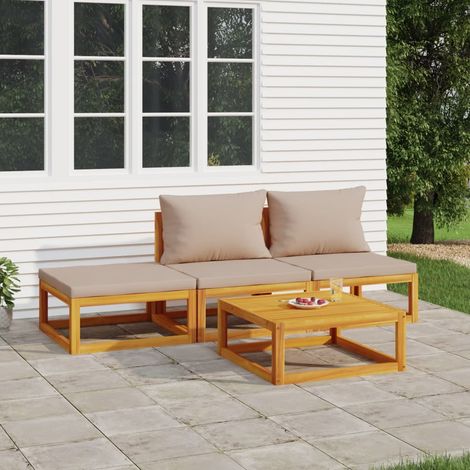 vidaXL Set muebles de jardín 4 pzas madera maciza y cojines gris taupé (1/5)