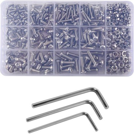 Kit vis écrous 500 pièces inox M3 M4 M5 tête bouton six pans creux bouchon (1/5)