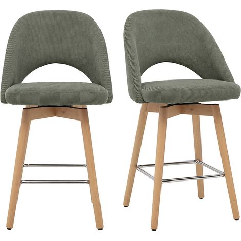 Barhocker im skandinavischen Design aus grünem Cordstoff und massivem Hevea 65 cm (2er-Set) COSETTE