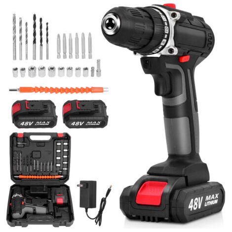 RHG Perceuse Visseuse Sans Fil 21V, Visseuse Devisseuse avec 2 Batteries 2.0Ah, 42Nm Percussion, 18 Réglages de Couple, 25 Accessoires, 2 Vitesses (1/4)