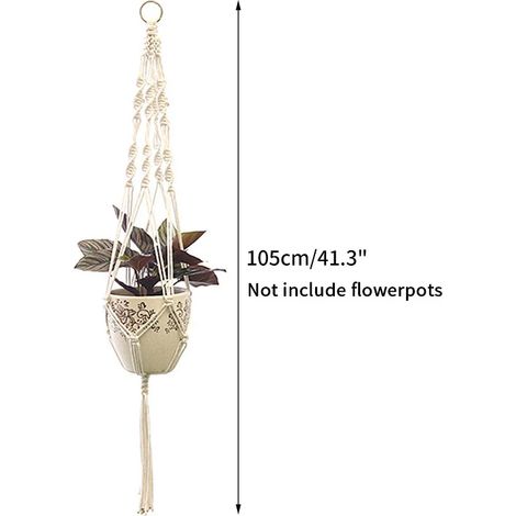 (S9) Paniers suspendus pour plantes en macramé faits main, suspension en corde de coton pour pots de fleurs, décoration murale pour jardin, cour ou terrasse. Fournitures de jardin. (1/4)