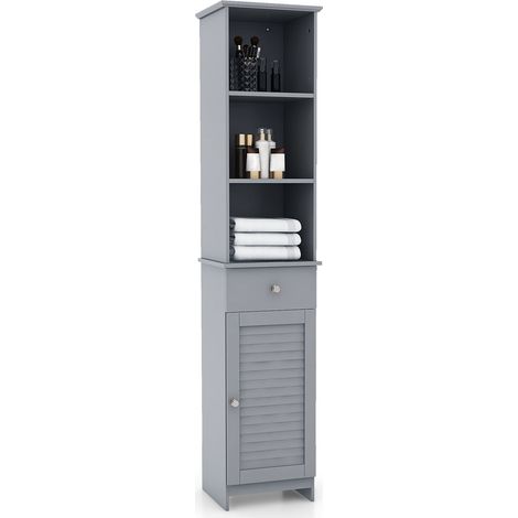 COSTWAY Freestanding Bathroom Storage Cabinet with 3 Open Shelves-Grey (1/5)