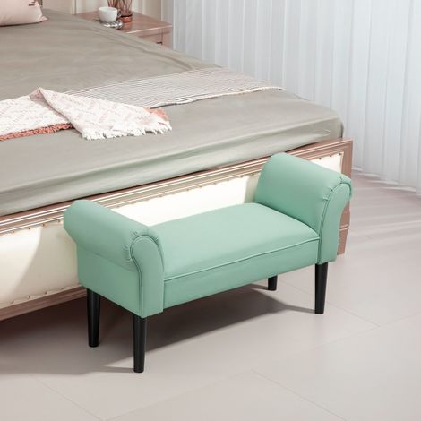 Banc/banc de chevet capitonné pour la chambre, tissu voile, vert, 102 x 36 x 51 cm (1/5)