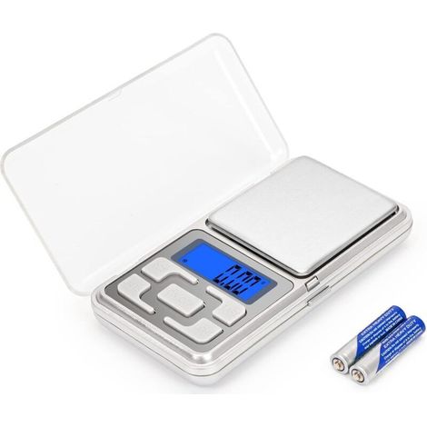 Präzisions-Küchenwaage (500 g/0,01 g) mit hintergrundbeleuchtetem LCD-Display (4 Einheiten), Digitalwaage mit Tara-Funktion, Mini-Waage für Küche, Café, Reisen und Medikamente – Silber