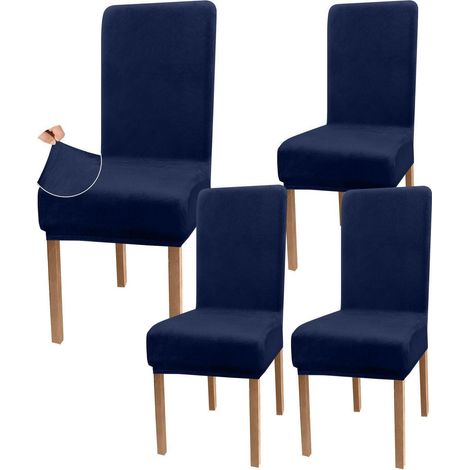 Housses de chaise de salle à manger extensibles en velours bleu marine lot de 4 (1/5)