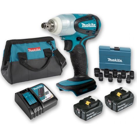 Boulonneuse à chocs 18V 230Nm 1/2" DTW251 avec 2 batteries 5Ah + Coffret 9 douilles + sac MAKITA