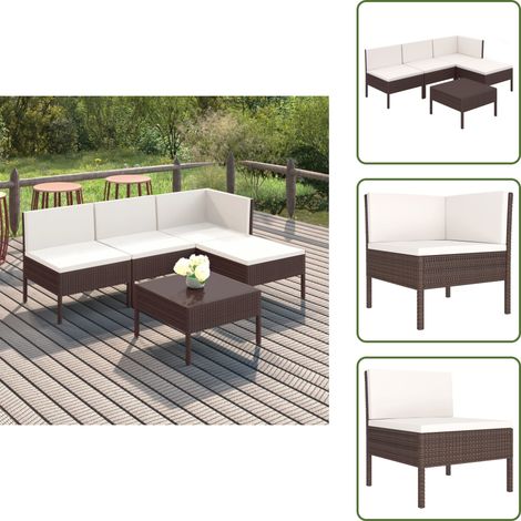 The Living Store Set Divani da Giardino 5 pz con Cuscini in Polyrattan Marrone - Divani da giardino