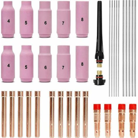 Set di accessori per saldatura TIG - Manicotti + Alloggiamento + Ugelli in ceramica + Elettrodi in tungsteno per torcia per saldatura TIG WP-26 (1/5)