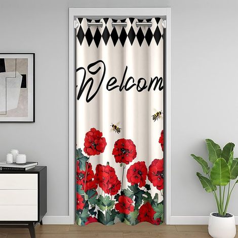 Fleur de Géranium de Printemps Rideau Occultant 86x203 Rustique Ferme Treillis Fleur Rideau de Porte Rustique Style de Jardin Rideau de Porte pour La Porte,Abeille Bucolique Rideau Occultant Rideaux - (1/5)
