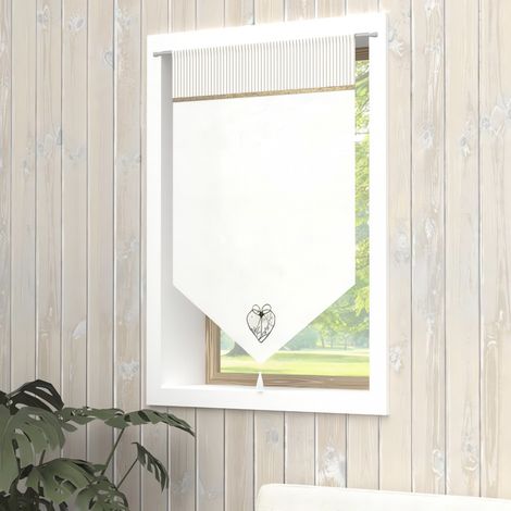 Soleil D Ocre – Brise bise coton 60x90 cm – Finition passe tringle – Patch cœur et pompon décoratifs – Couleur taupe (1/2)