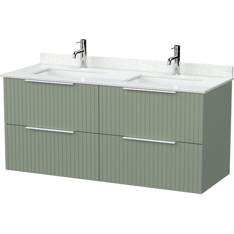 Callingwood Contemporary Wall Hung 4 Drawer Vanity Unit with Marble Worktop with Basin , 1200mm, Reed Green