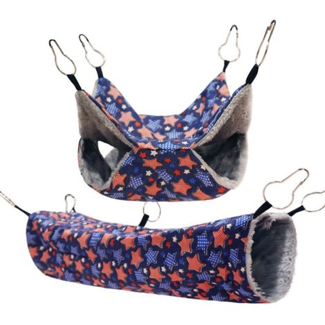 Hängematte, Versteckbett, Tunnel, Röhren für Kleintiere (Chinchillas, Frettchen, Ratten), 2 Stück, Blue Star