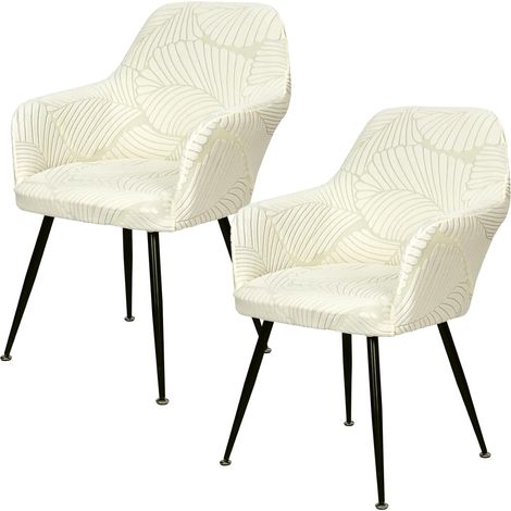 CCYKXALot de 2 Housses de Chaise de Salle à Manger avec Accoudoirs en Jacquard Extensibles Amovibles et Lavables pour Salle à Manger (2, Beige, Universel)