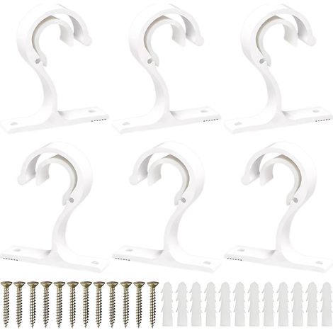 Lot de 6 supports de tringle à rideaux, 25-28 mm, support en alliage d'aluminium avec vis, pour une utilisation au plafond ou au mur (blanc) (1/5)