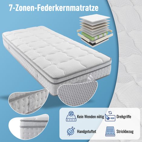 Matelas Hybride 90x200 cm H3, 25 cm Hauteur, Ressorts Ensachés 7 Zones, Mousse Froide Ergonomique, Respirabilité, Certifié OEKO-TEX, Literie Confort pour Dormeur Seul (1/5)