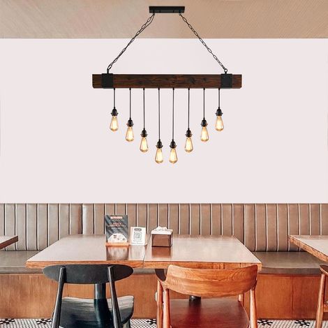 Vintage Pendelleuchte esstisch Industrial Hängelampe aus Holz 8-Flammige Hängeleuchte Retro 110CM Esszimmerlampe Holzbalken E27 Retro Pendellampe für Wohnzimmer Küche Bar Restaurant