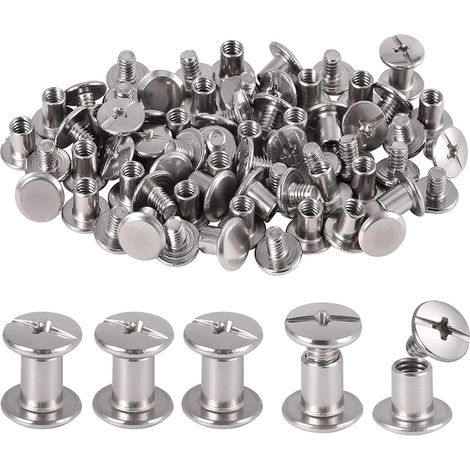 80 Pièces Rivet à Tête Plate, Rivets de Reliure en Acier Inoxydable, Chicago Reliure Vis, pour Bricolage Cuir, Livre, Album Photo, Ceinture en Cuir H200 (1/5)