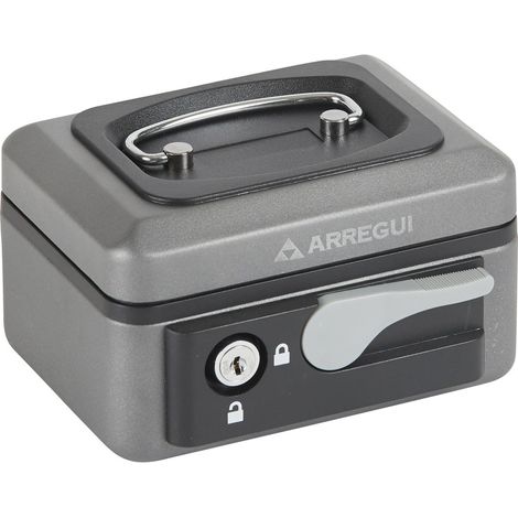 ARREGUI Popup C9716 Caja Caudales con Llave y Pulsador de Apertura para Contar y Transportar Dinero, Caja de Seguridad de acero y bandeja interior, Caja fuerte portatil 15 cm de ancho, Gris grafito