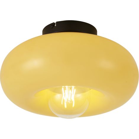 QAZQA Lámpara de techo retro negra con cristal amarillo 30cm - (1/5)