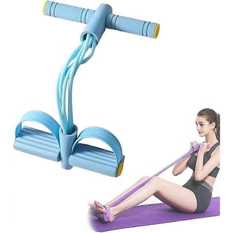 Corde élastique abdominale à pédales avec poignées, 6 tubes multifonction, bleu, pour la maison (1/5)
