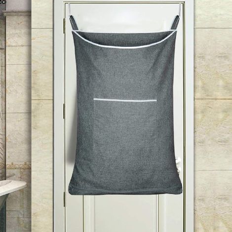 X-Large (35x22Inch) Panier à linge suspendu avec crochets de porte, sac à linge suspendu durable et peu encombrant, panier de porte lavable en machine avec fermeture éclair et haut ouvert (gris moyen (1/5)