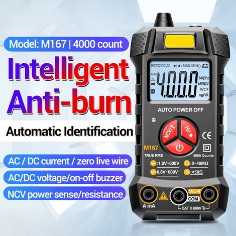 M167 Digitales Multimeter mit automatischer Bereichswahl, LED-Elektrotester für Anfänger und Heimwerker, AC/DC-Voltmeter mit hintergrundbeleuchtetem Display, vielseitiges Diagnosewerkzeug. (1/5)