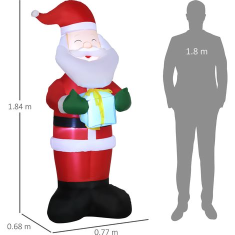 Père Noël gonflable avec cadeau, comprend 3 lumières LED et une pompe à air, 77 x 68 x 184 cm (1/5)