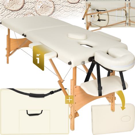 Table de massage portable pliante en bois et cuir synthétique beige