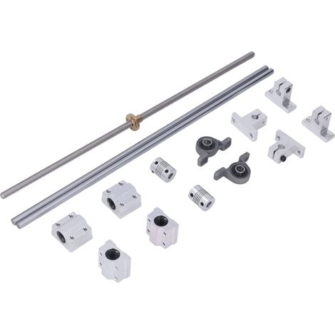 Kit axe optique 400mm et vis mère aluminium avec écrou T8, bloc coulissant, roulement à bague, support arbre pour imprimante 3D (1/5)