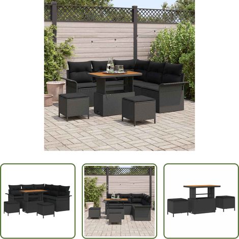 vidaXL Table extérieure - Ensemble de canapé de jardin avec coussin 8 pcs Noir polyrotin (1/5)