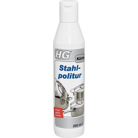 HG - Lucidante per acciaio, confezione da 2 (2 x 250 ml) – è un lucidante in acciaio inox per pulire e proteggere piani di lavoro in cucina, pentole