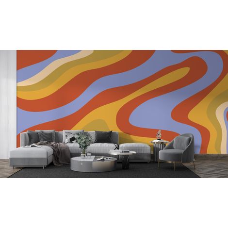 Papier peint rétro - vagues psychédéliques multicolores - 150 x 250 cm (1/2)