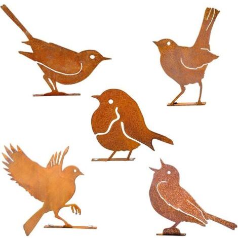 5-teiliges Set mit rostigen Vögeln inklusive Schrauben, Vogelsilhouetten, Gartendekoration, Dekoration, rostiges Metall, Garten, Hof, Kunst, Metallvögel, Vogelornamente, Terrasse, Innenhof, Landschaft
