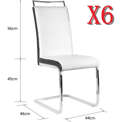 Juego de 6 sillas de comedor con asa grande Asiento cómodo de cuero PU - Blanco-Negro