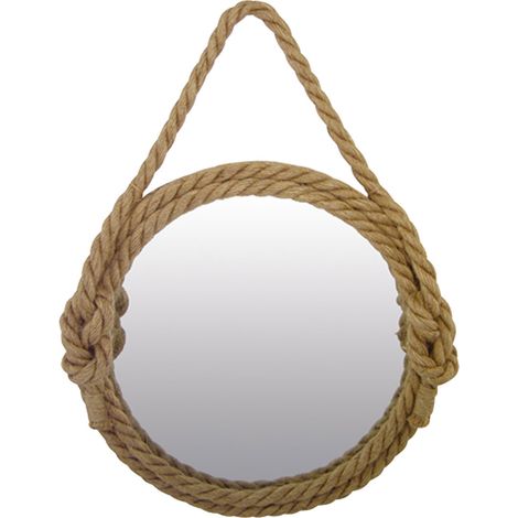 Miroir rond en bois naturel 32 cm – Cordage décoratif – Diamètre intérieur 26 cm – Élément décoratif suspendu – Signes Grimalt