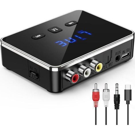 Adaptateur audio Bluetooth 2-en-1 (Émetteur/Récepteur) - Bluetooth 5.4 - Portée de 10 mètres - Affichage numérique AUX/RCA (1/5)
