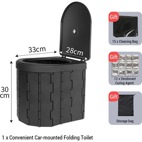 Toilettes extérieures (noires) pour le camping. Toilettes pliables et pratiques à fixer en voiture pour les voyages. Convient aux adultes, aux enfants et aux personnes âgées. Anti-odeurs et antidérapa (1/3)