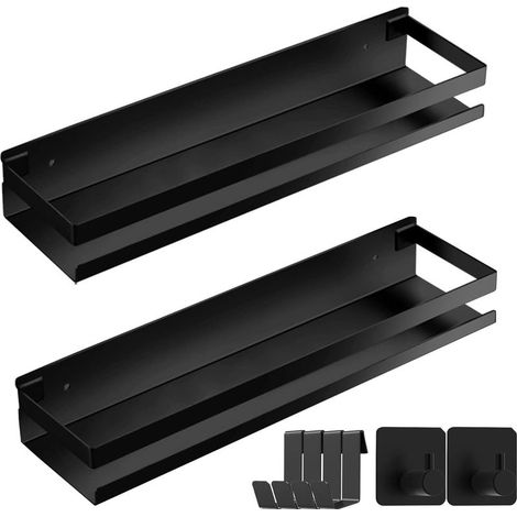Juego de 2 estantes para ducha, 30 cm – Acero inoxidable negro – Instalación sin taladros – Capacidad de hasta 10 kg – Almacenamiento de pared para baño (1/5)