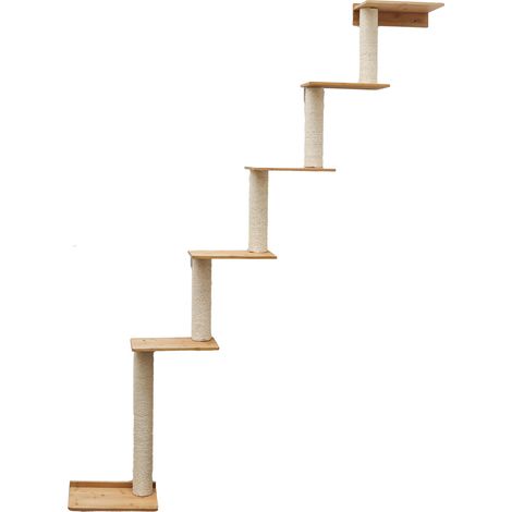 215 cm Tiragraffi da Parete con 6 Ripiani - Albero per Gatti - Colonna in Sisal (1/5)