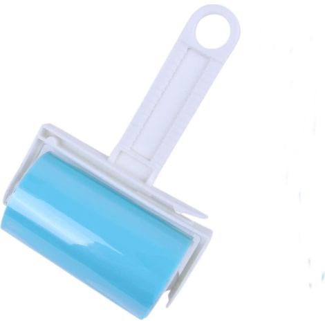 Brosse adhésive réutilisable pour le ramassage des poils d'animaux, avec rouleau anti-peluches et manche long (19 cm). Brosse lavable. (1/4)