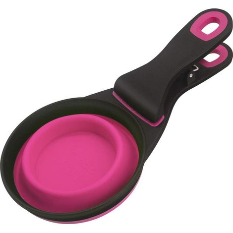 Support de sac de céréales pliable en TPE 3 en 1 pour animaux de compagnie, tasse à mesurer pour nourriture pour chien (L, rose) (1/5)