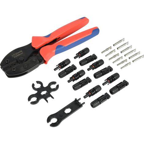 Electraline 59232 Kit pinza e connettori per pannelli fotovoltaici, pinza crimpatrice solare per cavi con sezione 2.5-4-6mm, 6 connettori completi MC4 (mascio+femmina+terminale), 2 chiavi, e borsa zip (1/3)