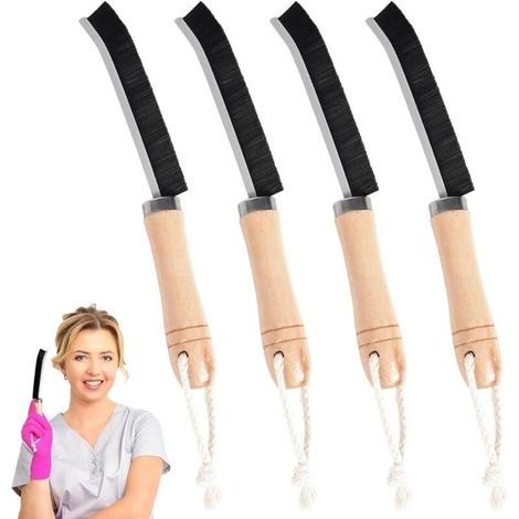 Poignée en bois Brosse de Nettoyage des Interstices 4 pièces, Brosse Nettoyage Salle de Bainbrosse Joint Carrelag, Brosse de Nettoyage à Poils Durs pour Rainure Fenetre (1/5)