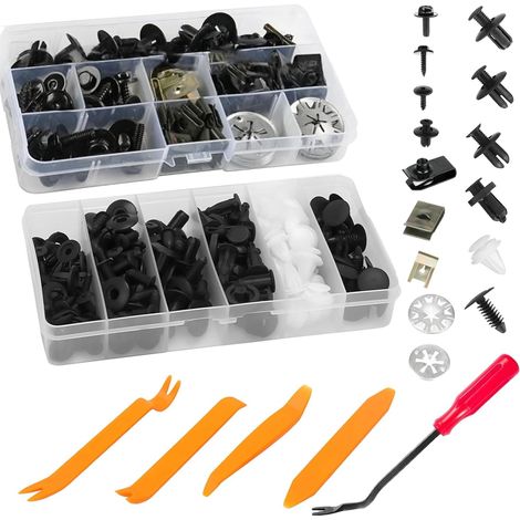 Juego de 180 tornillos universales para fijación de carrocería - Tuerca para chapa metálica - Metal - Tipo U - Con herramientas de extracción - Para guardabarros de carrocería (1/5)
