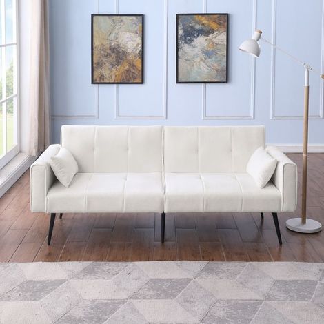 Canapé‑lit futon 173 cm convertible pour petits espaces - velours côtelé beige