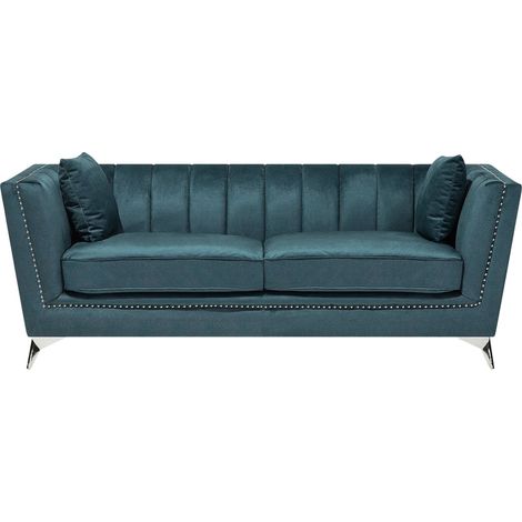 Sofá 3 plazas tapizado azul/verde acabado con clavos acolchado Gaula