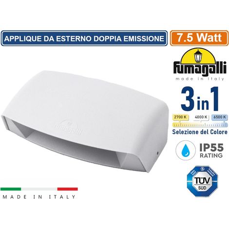 FUMAGALLI ABRAM 190 APPLIQUE DA ESTERNO DOPPIA EMISSIONE LUMNINOSA COLORE BIANCO 7.5W IP65 CAMBIA COLORE LUCE 3IN1 (1/2)