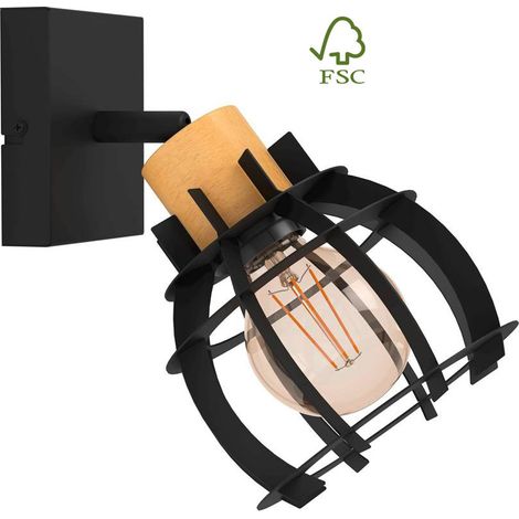 Spot Light Stillington 1 acciaio, legno nero, marrone E27 1x40W H: 24,5 cm Ø16 cm Dimmabile (1/3)